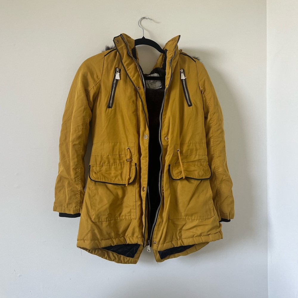 Small Yellow Parka with Fur Hood